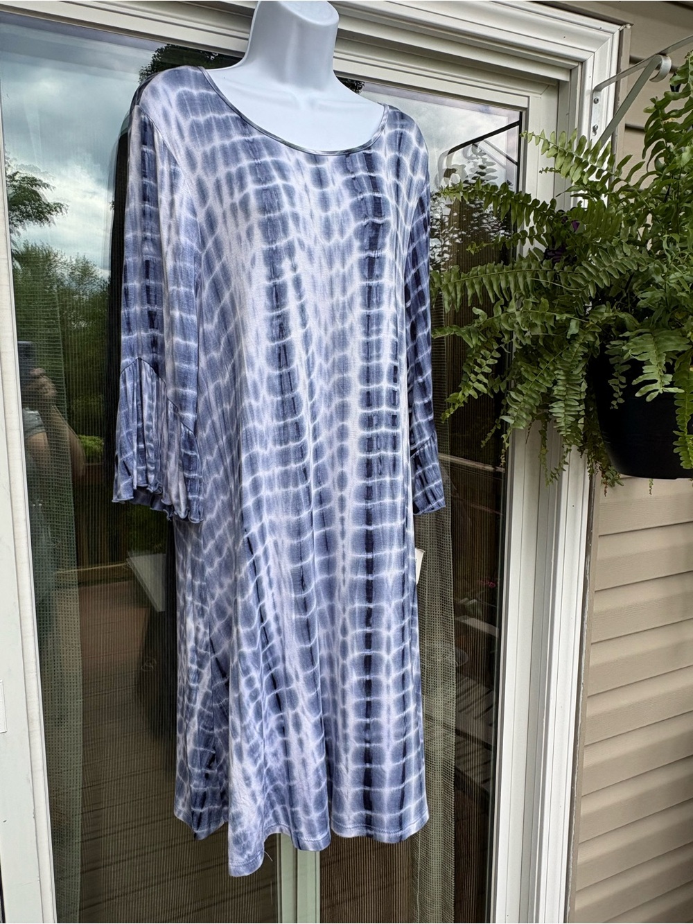 NWT new directions Blue Tie-Dye Long Sleeve Shift Dress size Large